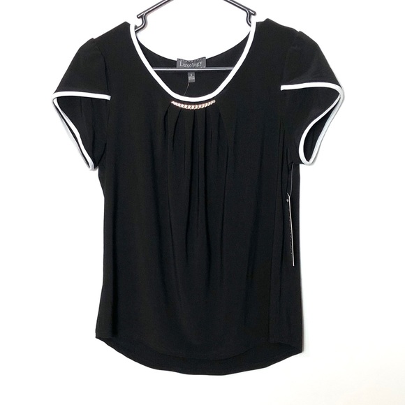 NWT Luxology black gold accent blouse shirt top women’s size small - Picture 1 of 4